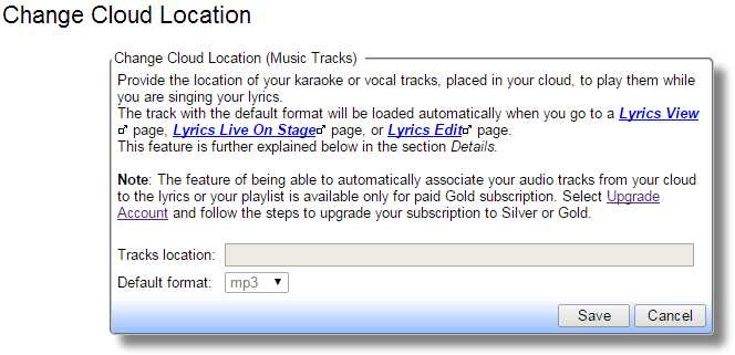 Change Cloud Location dialog