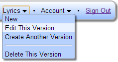 Edit This Version menu item in Lyrics menu