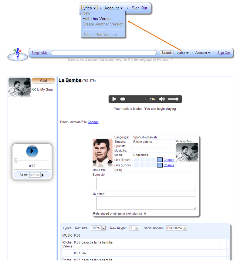 Lyrics View page