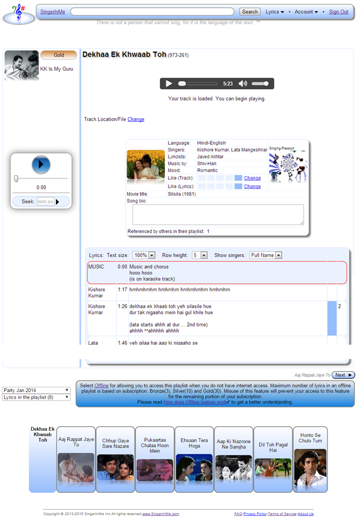 Selecting playlist or lyrics to go to Lyrics Live On Stage page