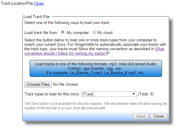 Load Track File dialog