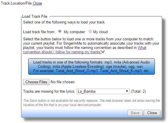 Load Track File dialog